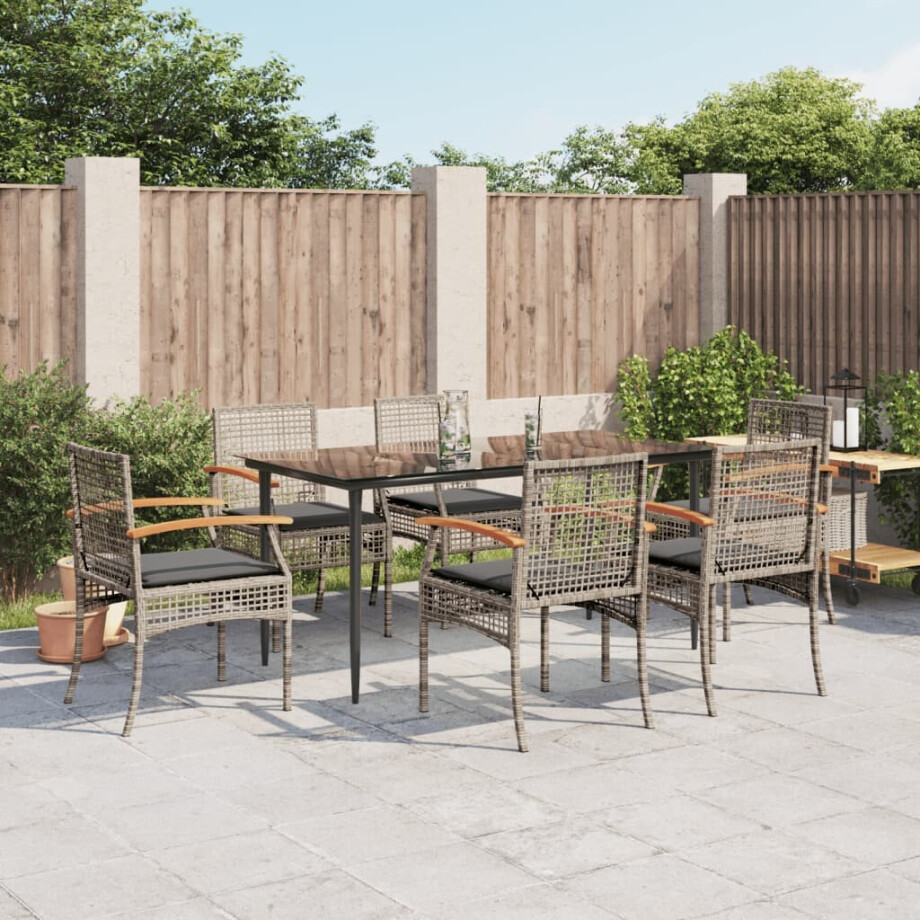 vidaXL 7-delige Tuinset met kussens poly rattan grijs vidaXL 7-delige Tuinset met kussens poly rattan grijs afbeelding 1