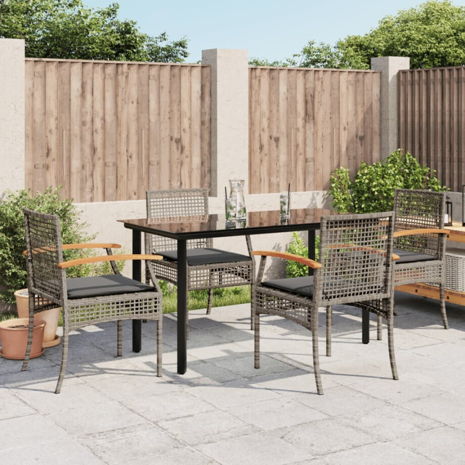 vidaXL 5-delige Tuinset met kussens poly rattan grijs afbeelding 1