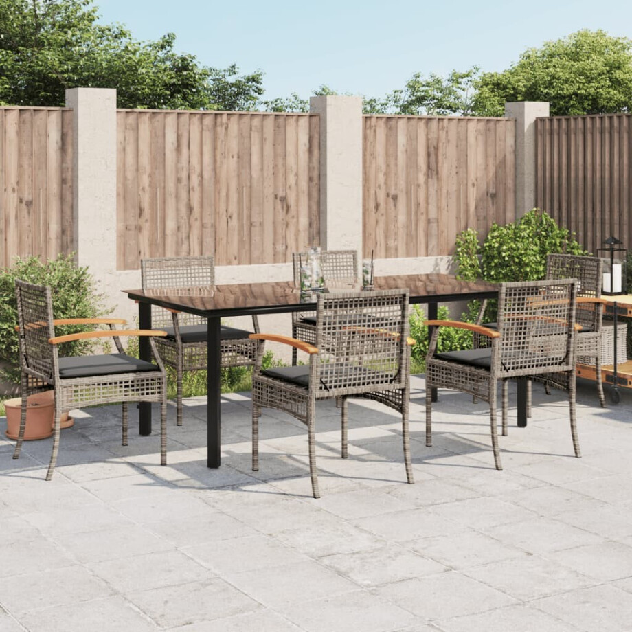 vidaXL 7-delige Tuinset met kussens poly rattan grijs vidaXL 7-delige Tuinset met kussens poly rattan grijs afbeelding 1