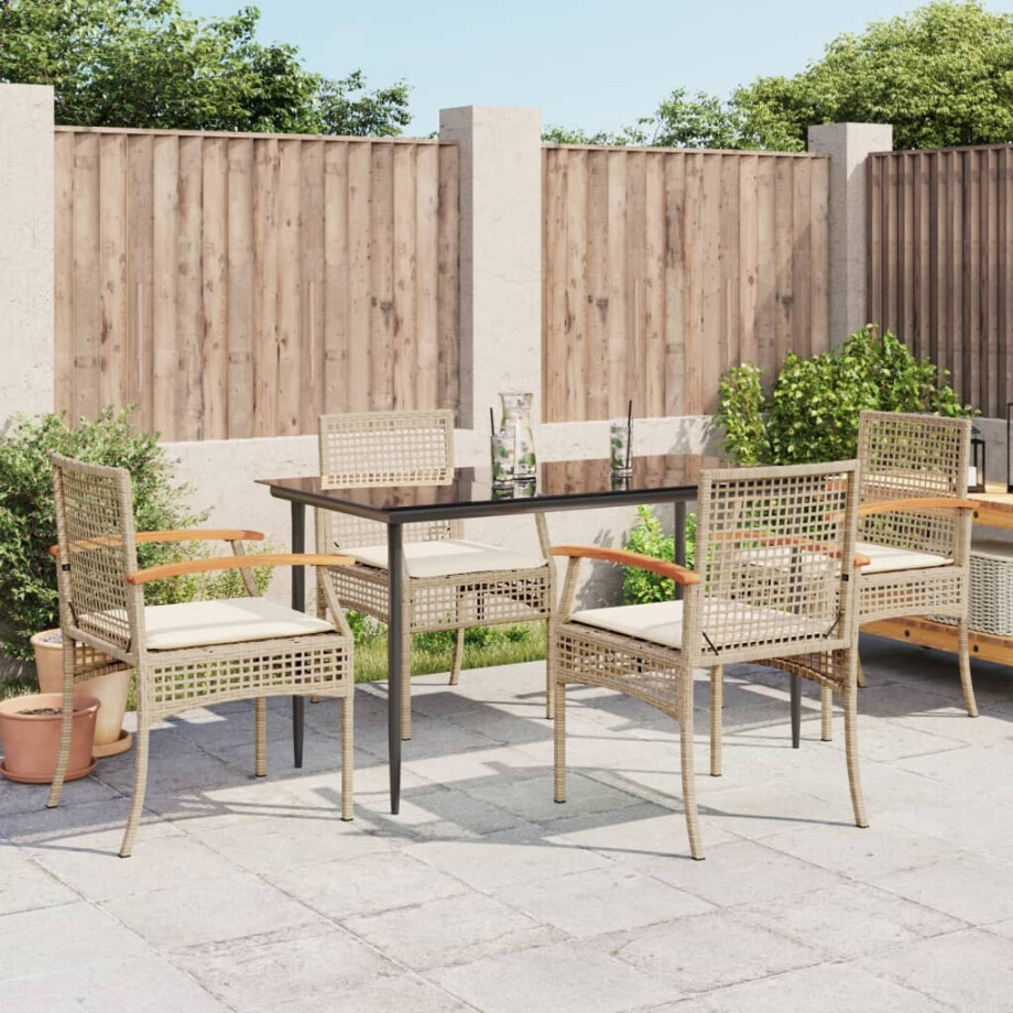 vidaXL 5-delige Tuinset met kussens poly rattan beige afbeelding 1