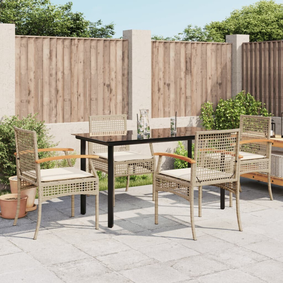 vidaXL 5-delige Tuinset met kussens poly rattan beige afbeelding 1