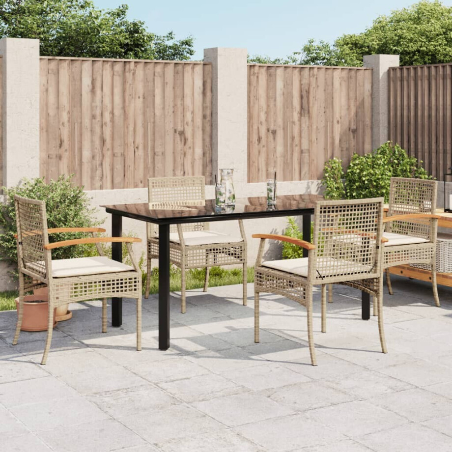 vidaXL 5-delige Tuinset met kussens poly rattan beige afbeelding 1