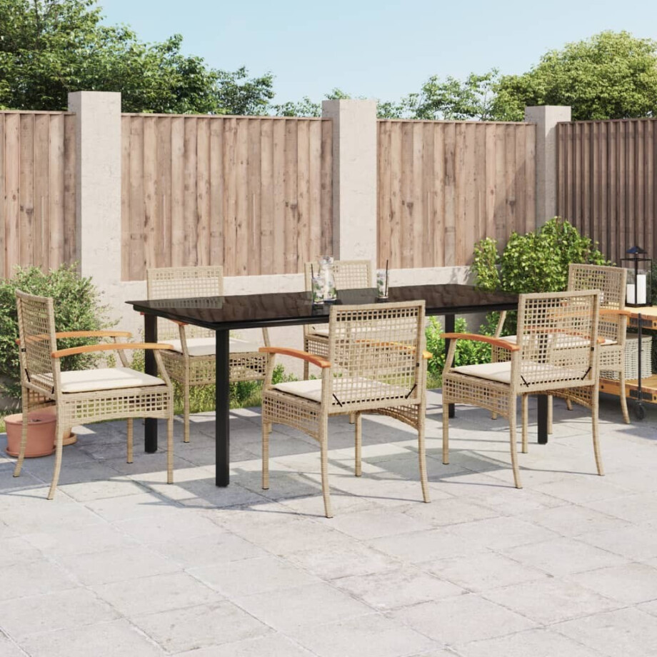 vidaXL 7-delige Tuinset met kussens poly rattan beige afbeelding 1