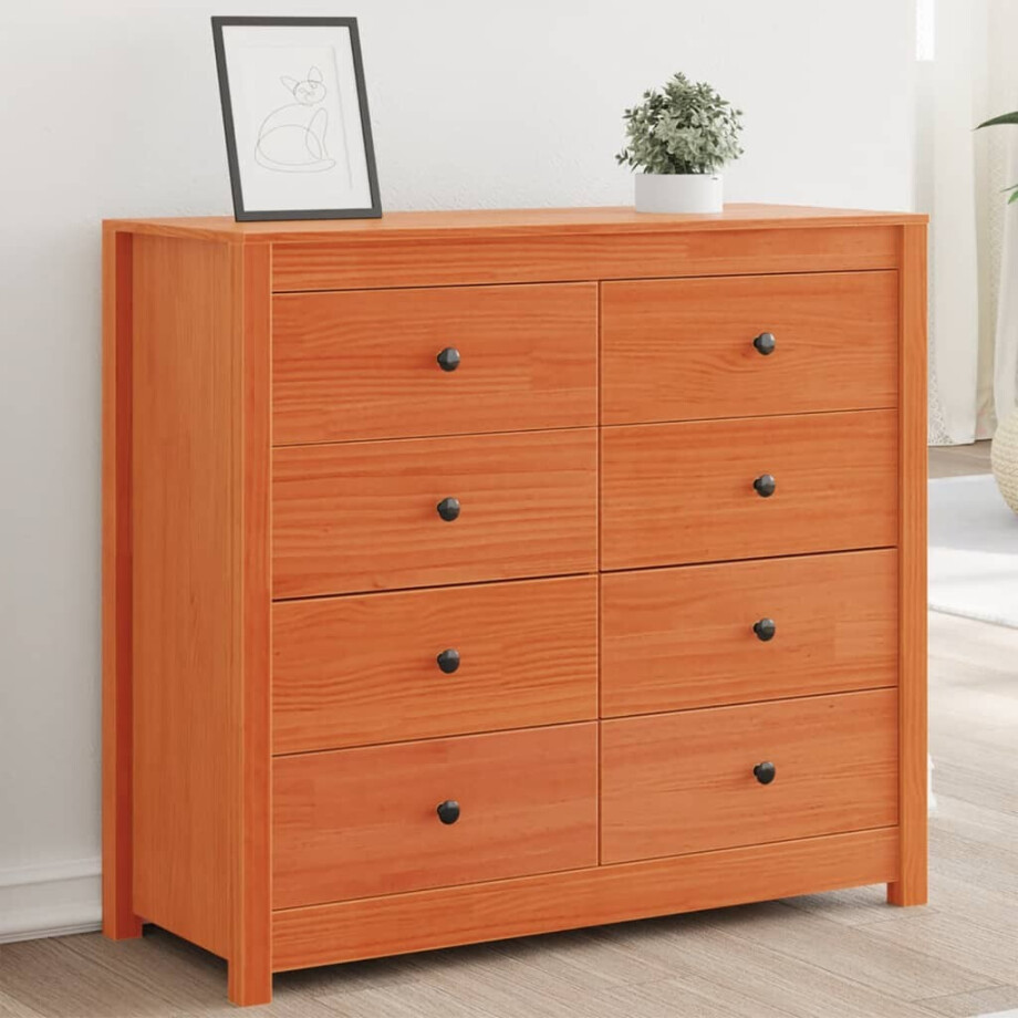 vidaXL Dressoir 100x40x90 cm massief grenenhout wasbruin afbeelding 1