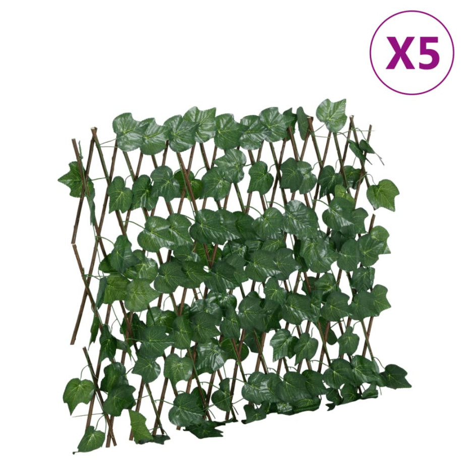 vidaXL Kunstplant druivenblad op latwerk uittrekbaar 190x60 cm groen afbeelding 1