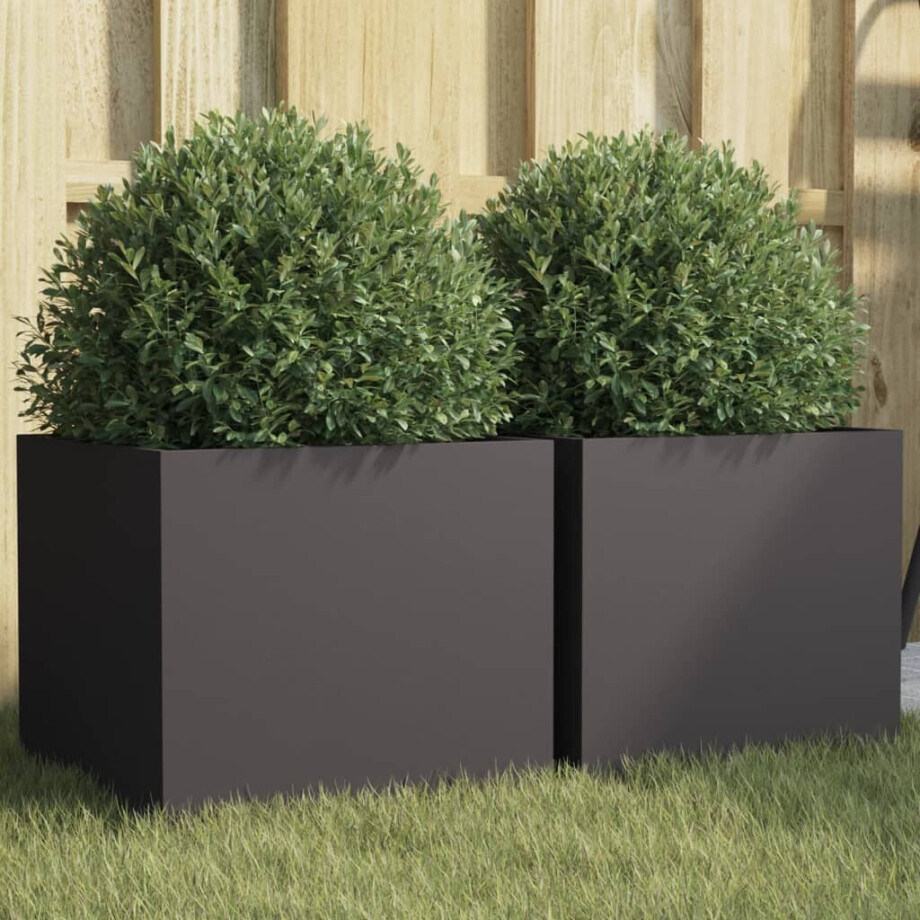 vidaXL Plantenbakken 2 st 32x30x29 cm staal zwart afbeelding 1