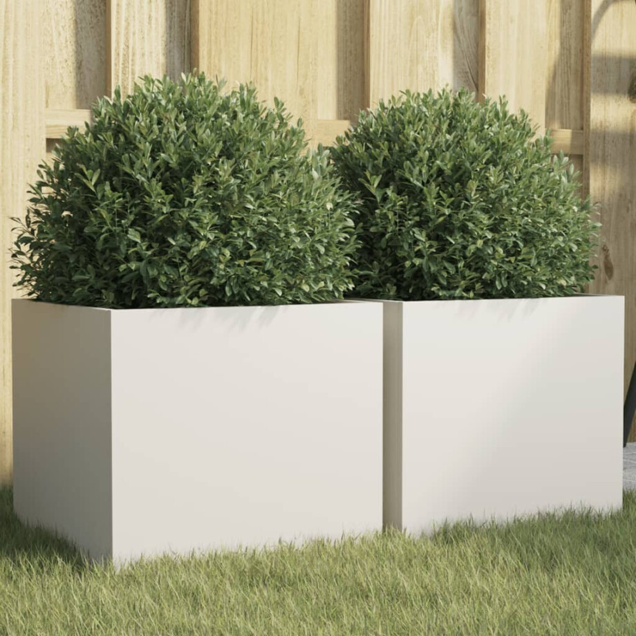 vidaXL Plantenbakken 2 st 32x30x29 cm staal wit afbeelding 1