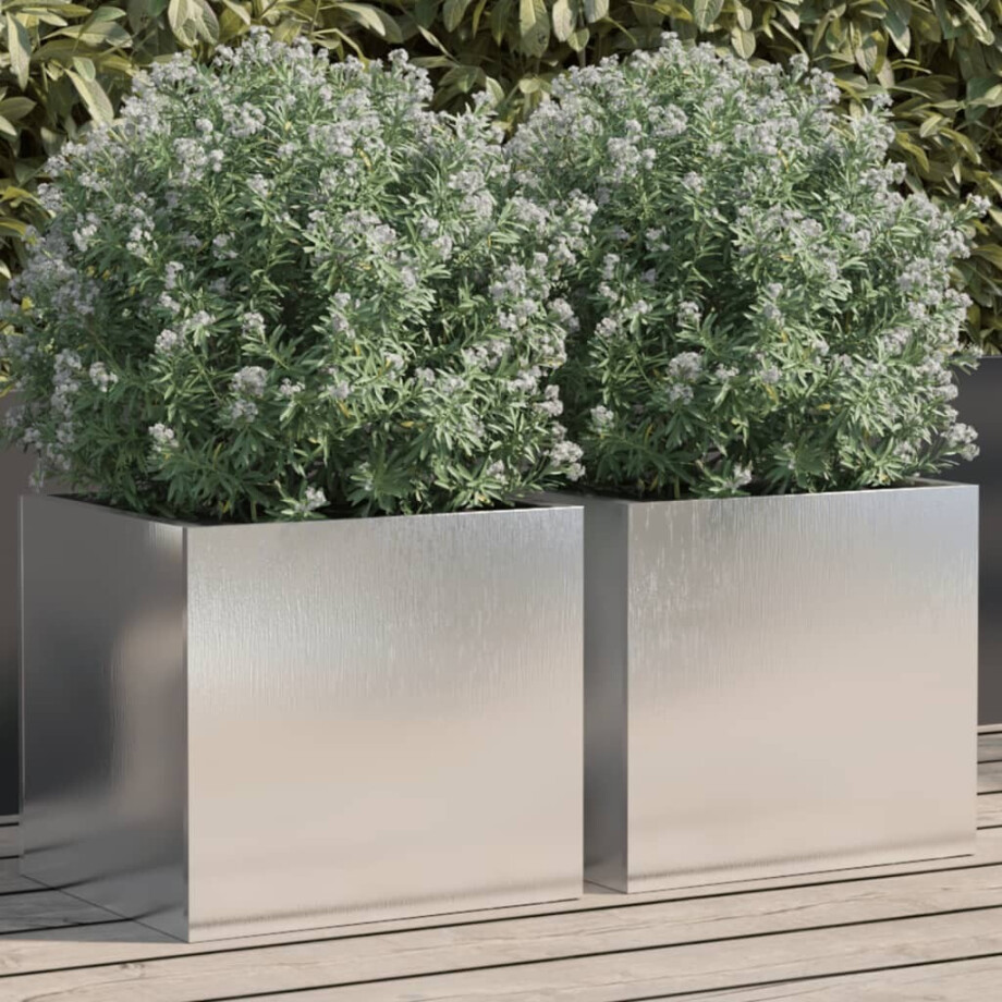 vidaXL Plantenbakken 2 st 32x30x29 cm roestvrij staal zilverkleurig afbeelding 1