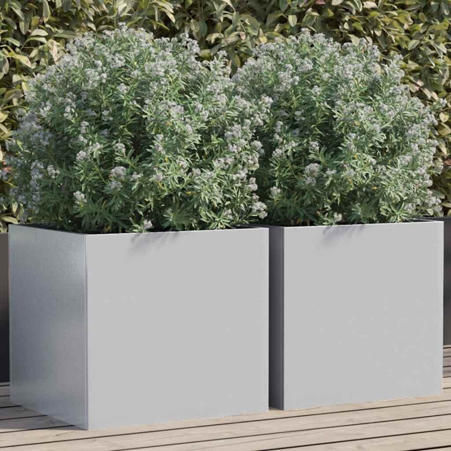 vidaXL Plantenbakken 2 st 42x40x39 cm gegalvaniseerd staal zilverkleur afbeelding 1