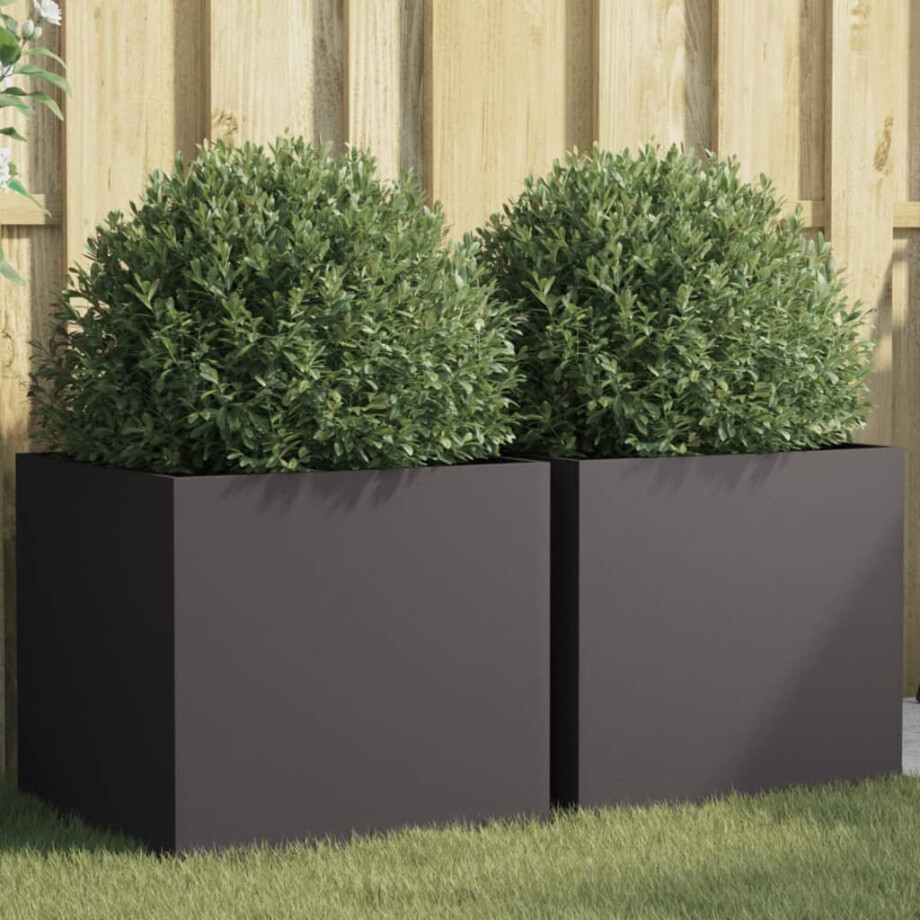 vidaXL Plantenbakken 2 st 49x47x46 cm staal zwart afbeelding 1