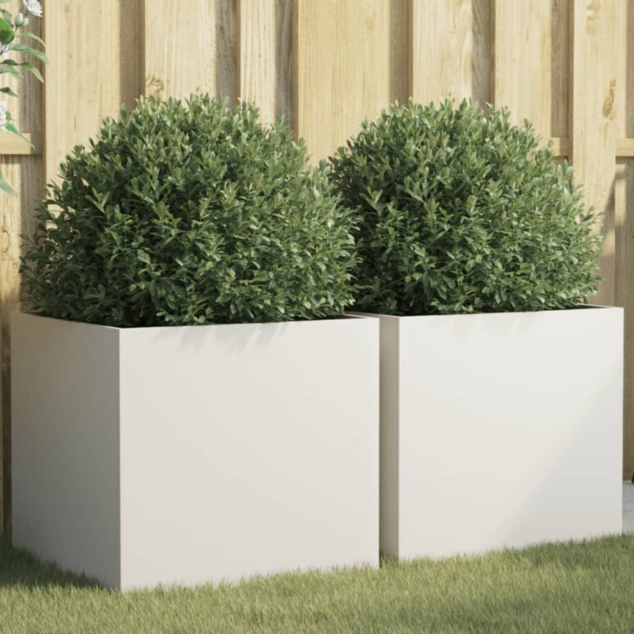 vidaXL Plantenbakken 2 st 49x47x46 cm staal wit vidaXL Plantenbakken 2 st 49x47x46 cm staal wit afbeelding 1
