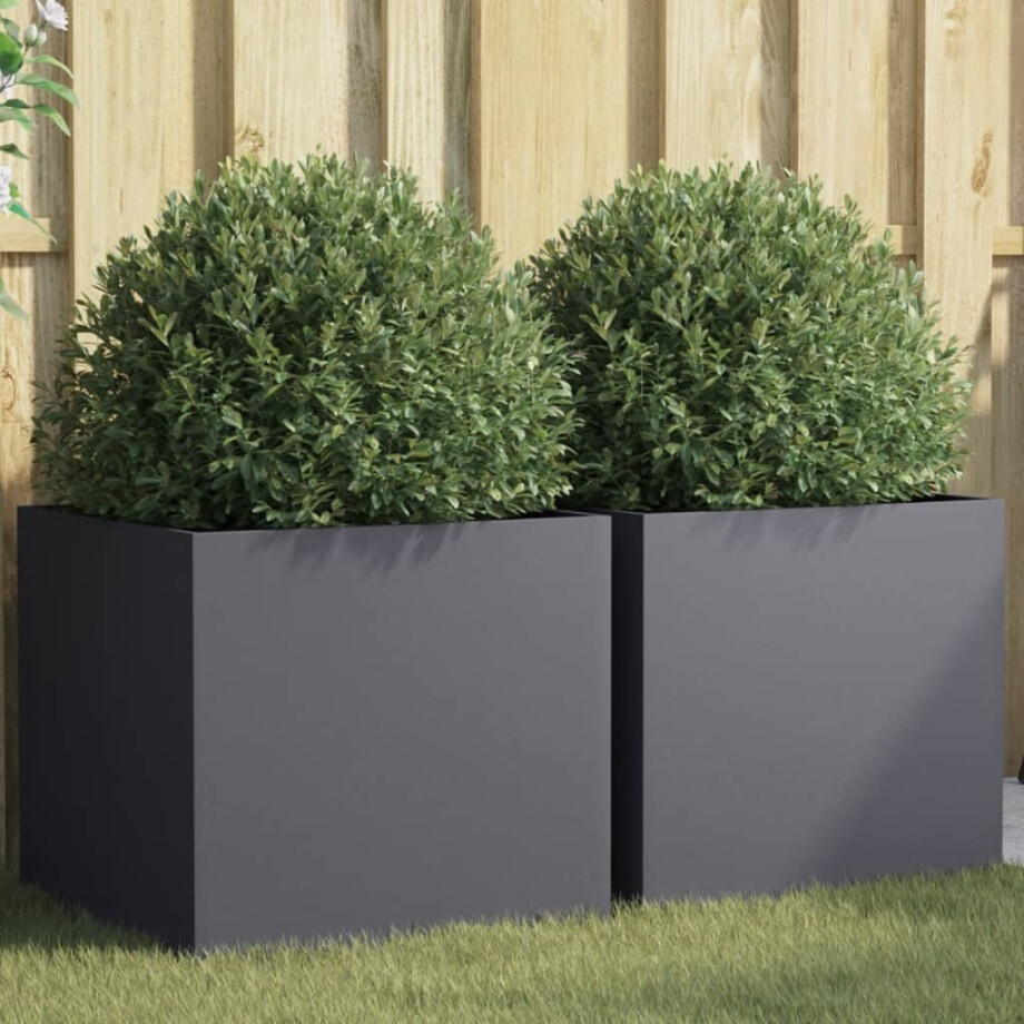 vidaXL Plantenbakken 2 st 49x47x46 cm staal antracietkleurig afbeelding 1