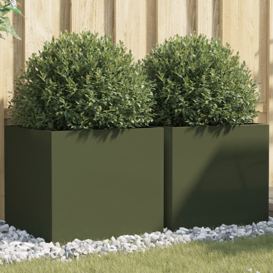 vidaXL Plantenbakken 2 st 49x47x46 cm staal olijfgroen afbeelding 1