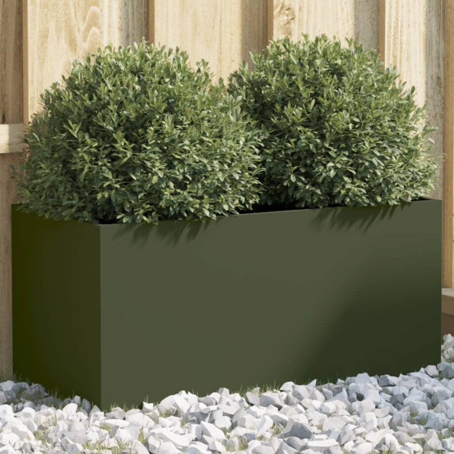 vidaXL Plantenbak 62x30x29 cm staal olijfgroen afbeelding 1