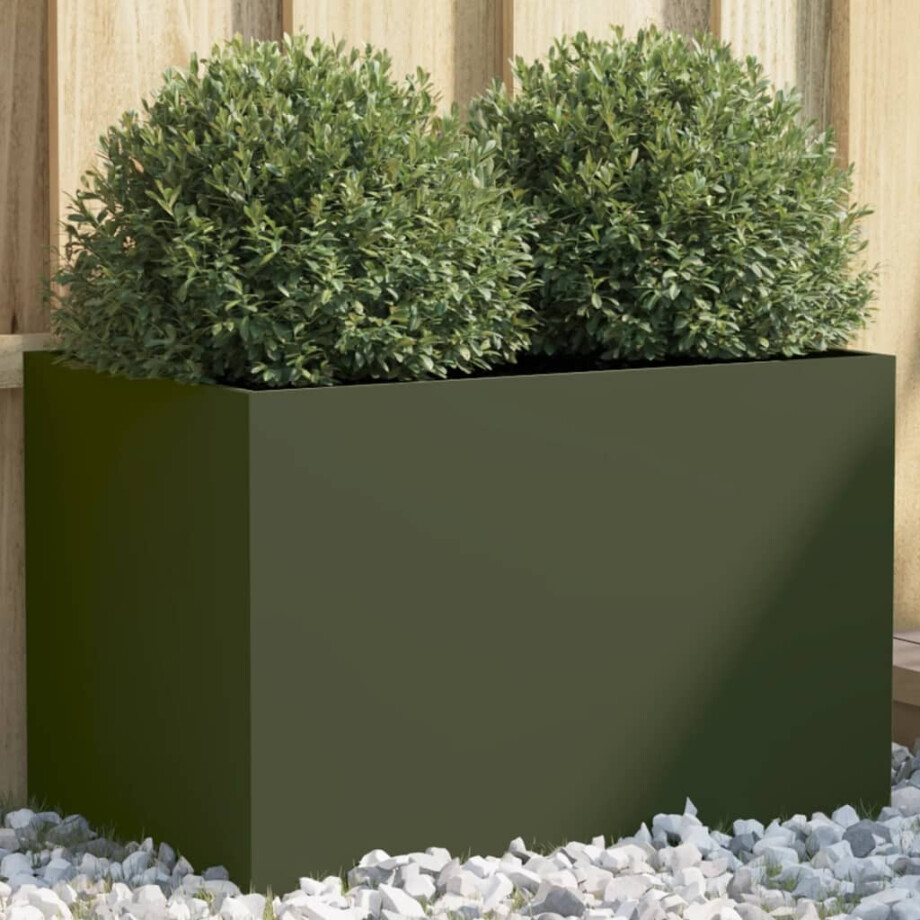 vidaXL Plantenbak 62x40x39 cm staal olijfgroen afbeelding 1