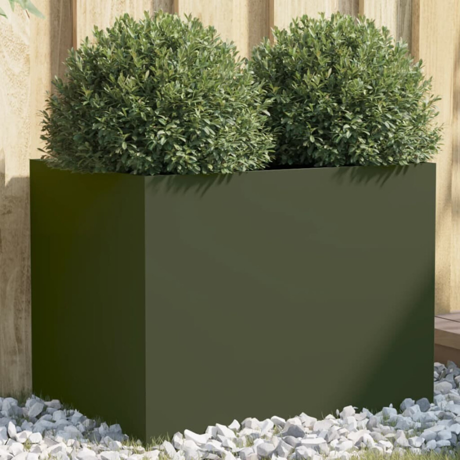 vidaXL Plantenbak 62x47x46 cm staal olijfgroen afbeelding 1