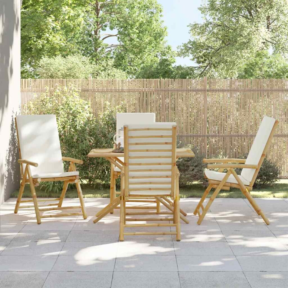 vidaXL Tuinstoelen 4 st inklapbaar met kussens bamboe crèmewit vidaXL Tuinstoelen 4 st inklapbaar met kussens bamboe crèmewit afbeelding 1