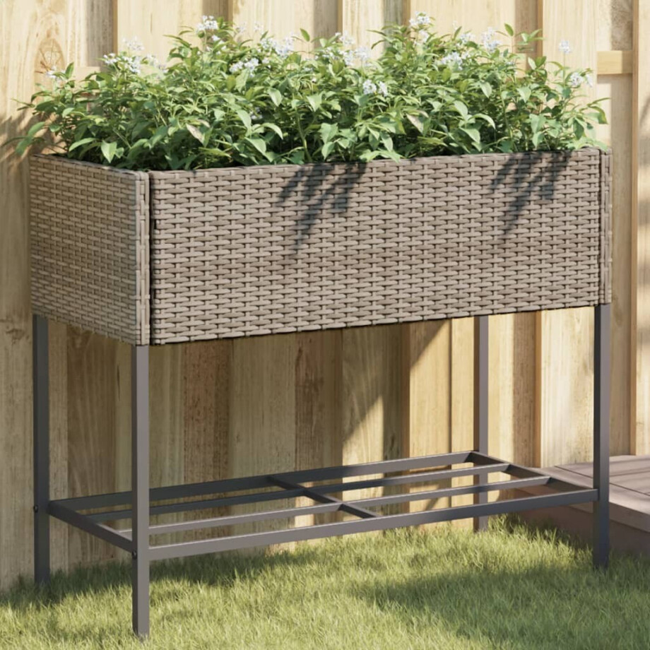 vidaXL Plantenbakken met schap 2 st 90x40x75 poly rattan grijs vidaXL Plantenbakken met schap 2 st 90x40x75 poly rattan grijs afbeelding 1