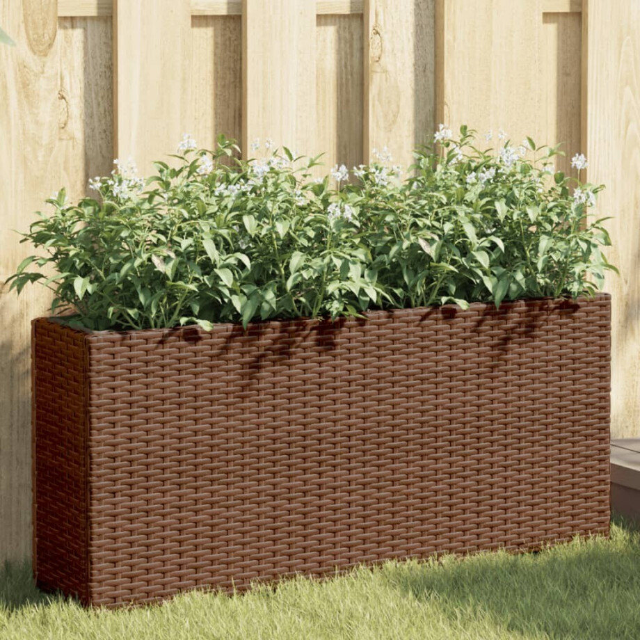 vidaXL Plantenbakken met 2 potten 2 st 90x20x40 cm poly rattan bruin afbeelding 1