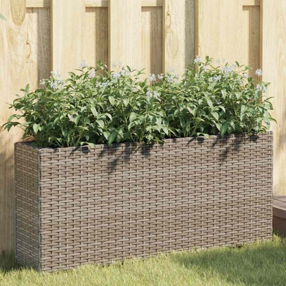 vidaXL Plantenbakken met 2 potten 2 st 90x20x40 cm poly rattan grijs afbeelding 1