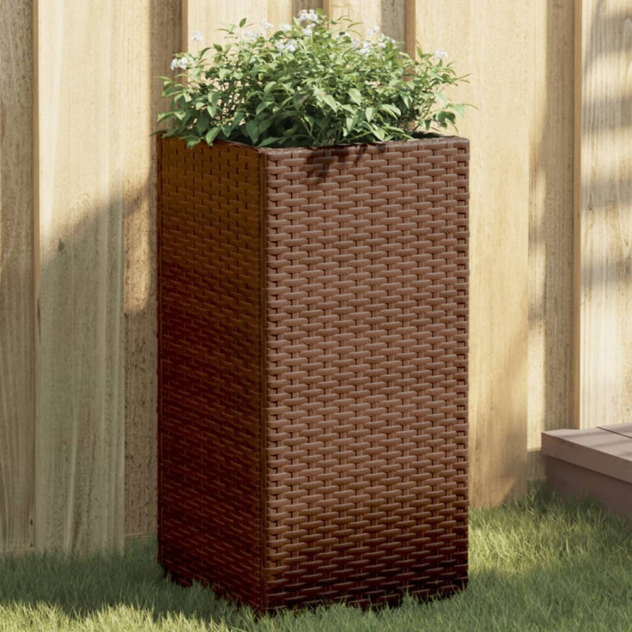 vidaXL Plantenbakken 2 st 30x30x60 cm poly rattan bruin afbeelding 1