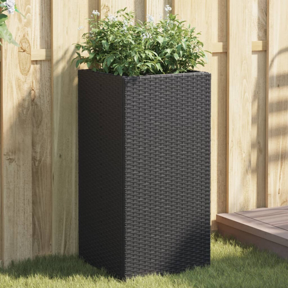 vidaXL Plantenbakken 2 st 40x40x80 cm poly rattan zwart afbeelding 1