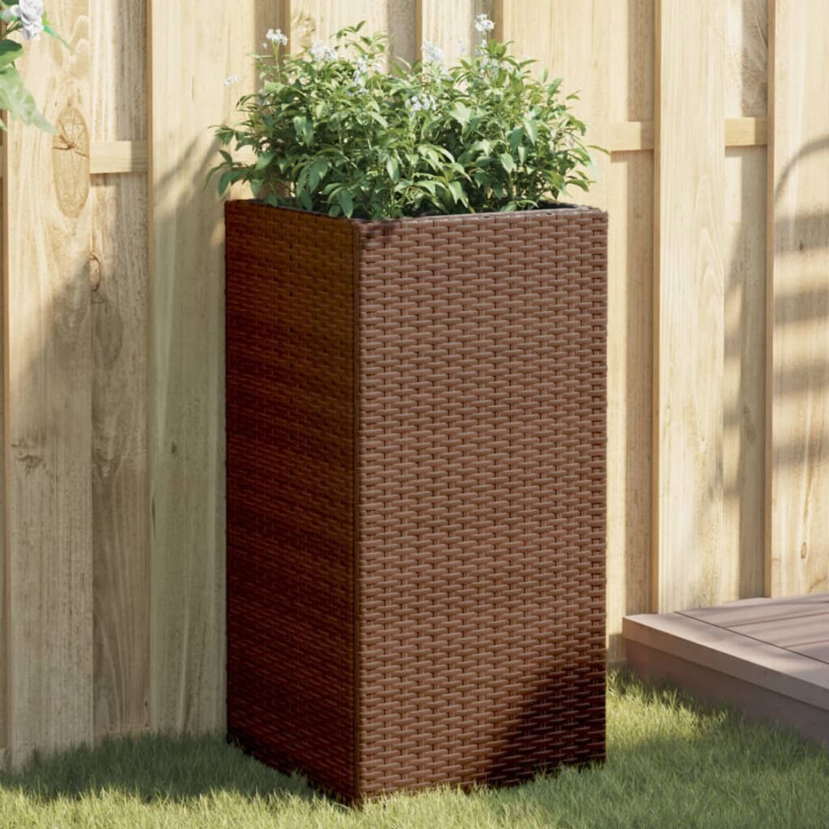 vidaXL Plantenbakken 2 st 40x40x80 cm poly rattan bruin vidaXL Plantenbakken 2 st 40x40x80 cm poly rattan bruin afbeelding 1