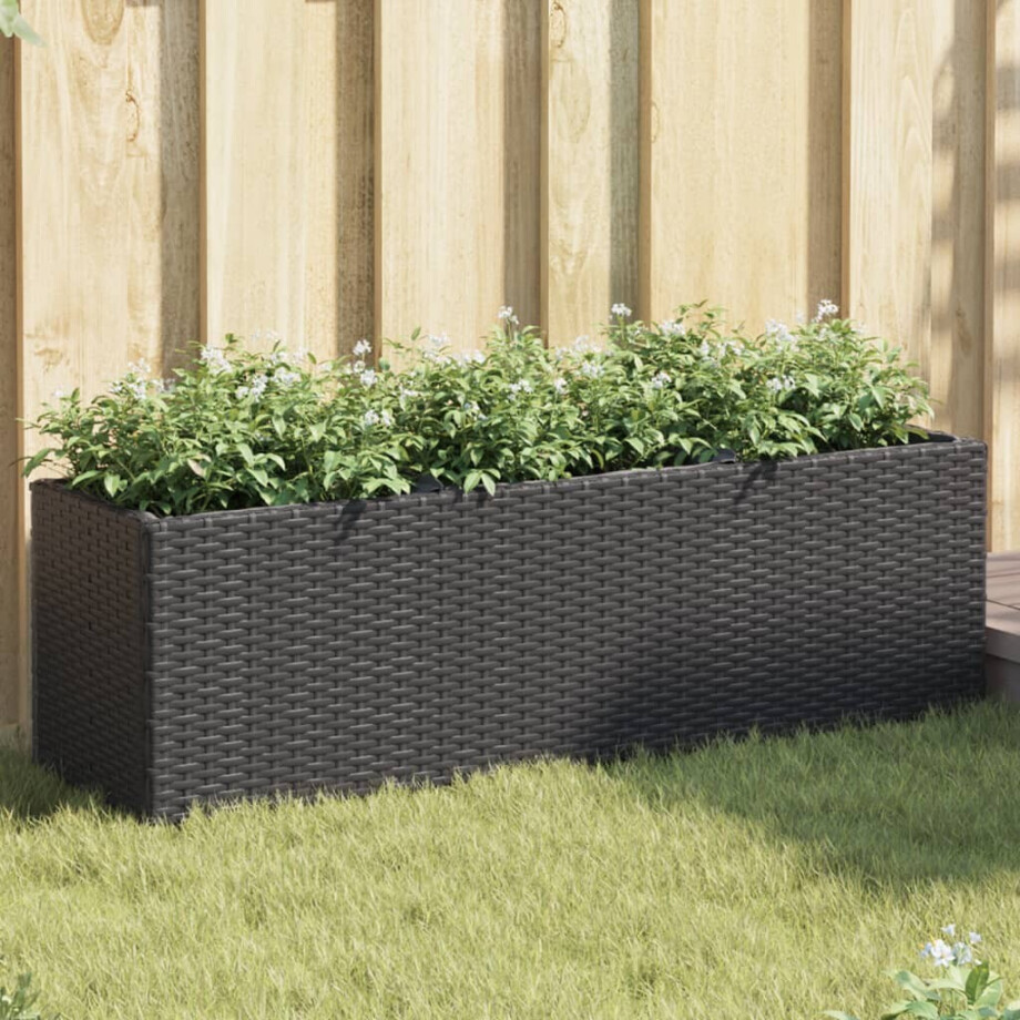vidaXL Plantenbakken met 3 potten 2 st 105x30x32 cm poly rattan zwart vidaXL Plantenbakken met 3 potten 2 st 105x30x32 cm poly rattan zwart afbeelding 1