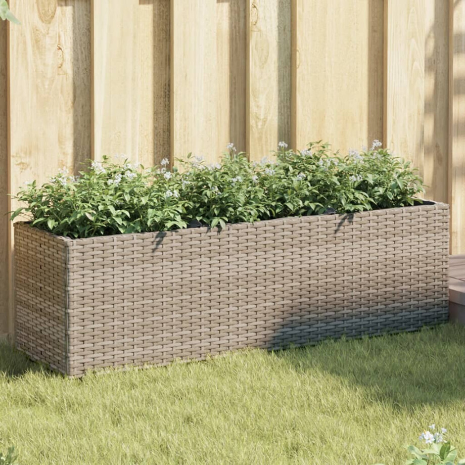 vidaXL Plantenbakken met 3 potten 2 st 105x30x32 cm poly rattan grijs vidaXL Plantenbakken met 3 potten 2 st 105x30x32 cm poly rattan grijs afbeelding 1