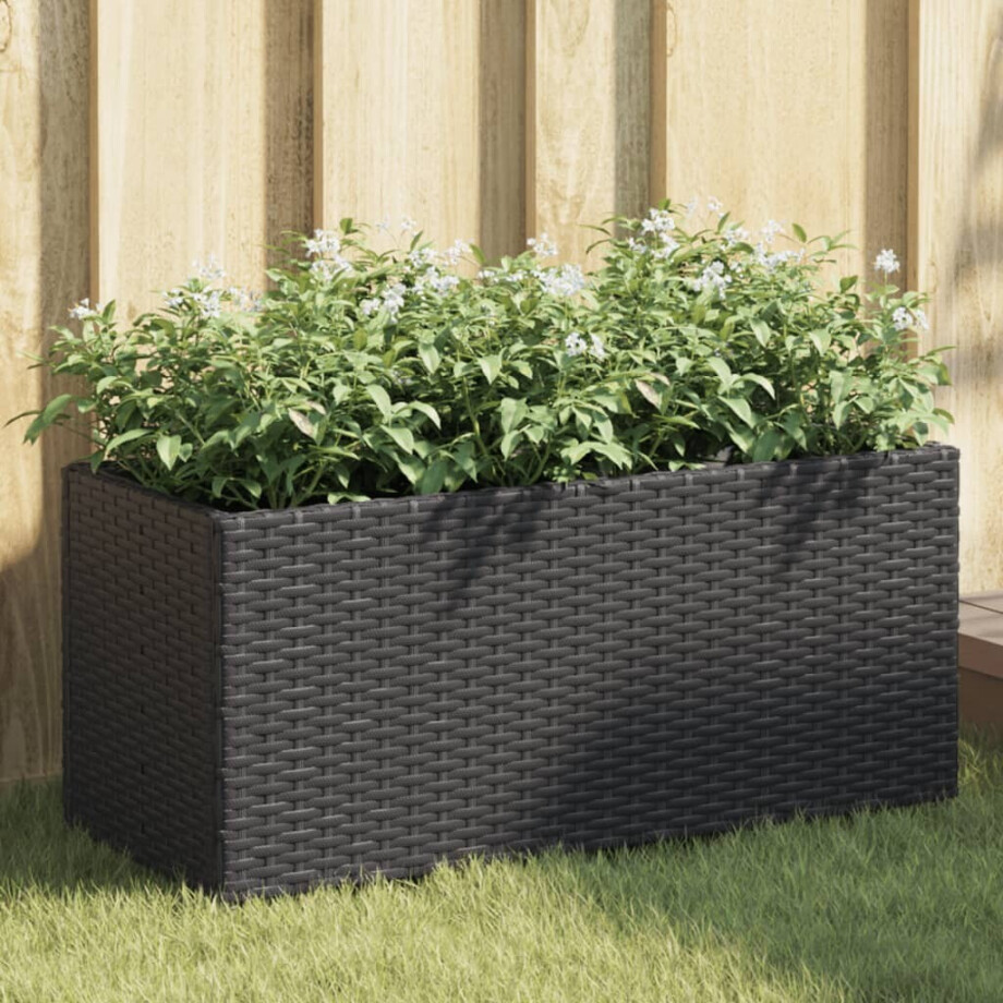 vidaXL Plantenbakken met 2 potten 2 st 72x30x32 cm poly rattan zwart vidaXL Plantenbakken met 2 potten 2 st 72x30x32 cm poly rattan zwart afbeelding 1