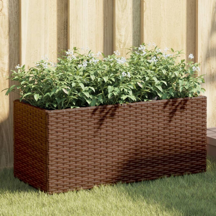 vidaXL Plantenbakken met 2 potten 2 st 72x30x32 cm poly rattan bruin vidaXL Plantenbakken met 2 potten 2 st 72x30x32 cm poly rattan bruin afbeelding 1