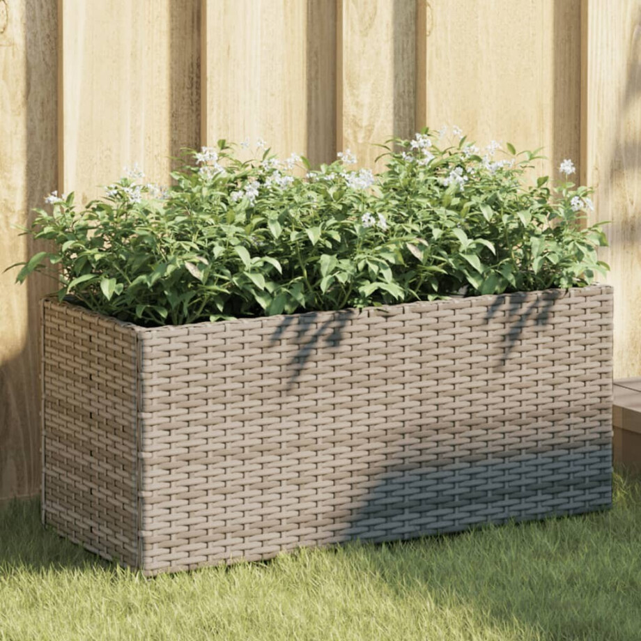 vidaXL Plantenbakken met 2 potten 2 st 72x30x32 cm poly rattan grijs afbeelding 1