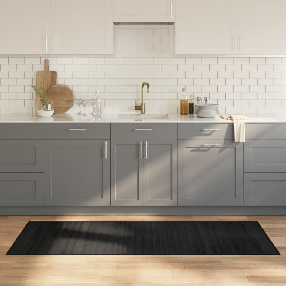 vidaXL Vloerkleed rechthoekig 70x200 cm bamboe zwart afbeelding 1