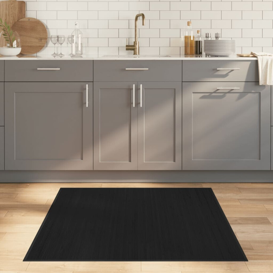 vidaXL Vloerkleed vierkant 100x100 cm bamboe zwart afbeelding 1