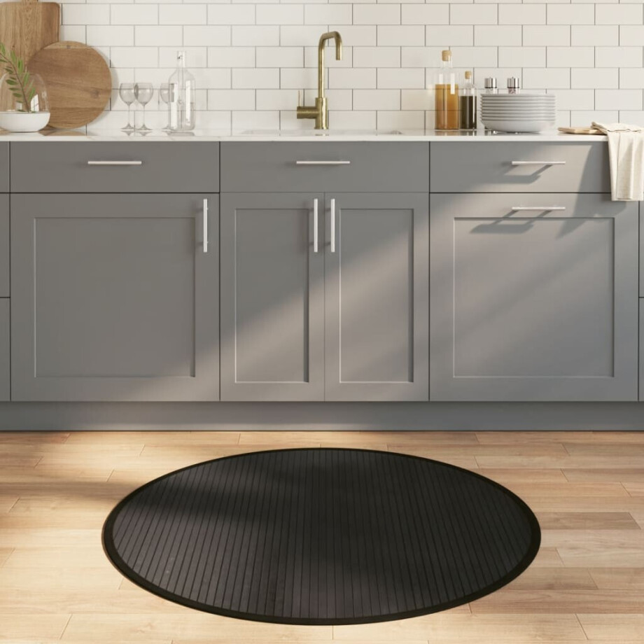 vidaXL Vloerkleed rond 100 cm bamboe zwart afbeelding 1