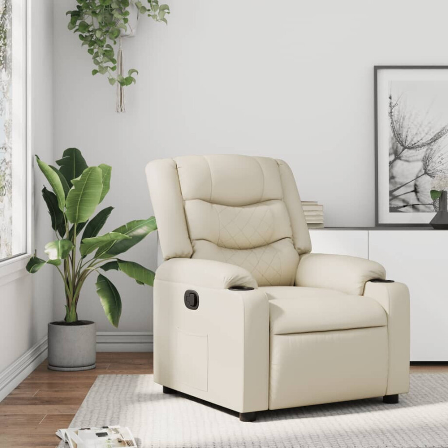 vidaXL Fauteuil verstelbaar kunstleer crèmekleurig vidaXL Fauteuil verstelbaar kunstleer crèmekleurig afbeelding 1