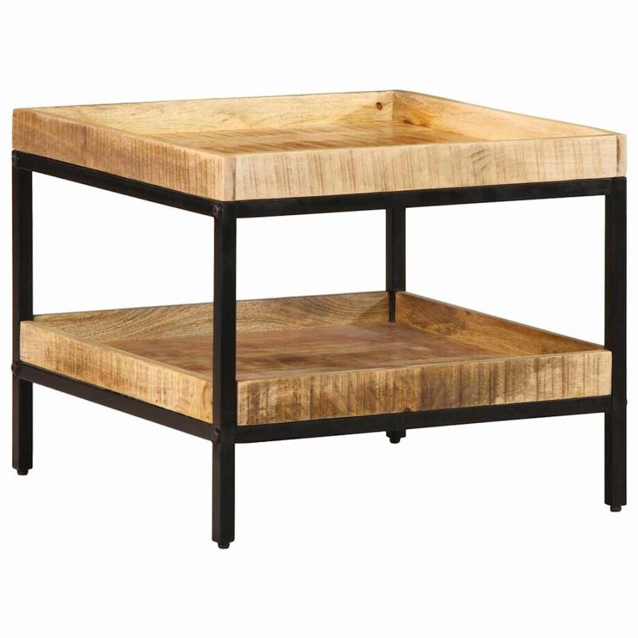 vidaXL Bijzettafel met plank Bruin 55 x 55 x 45 cm Massief Mango Hout afbeelding 1