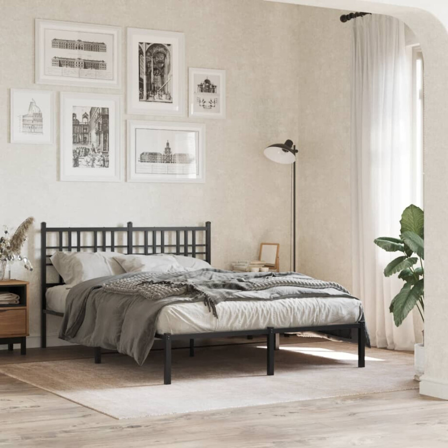 vidaXL Bedframe met hoofdbord metaal zwart 120x190 cm vidaXL Bedframe met hoofdbord metaal zwart 120x190 cm afbeelding 1