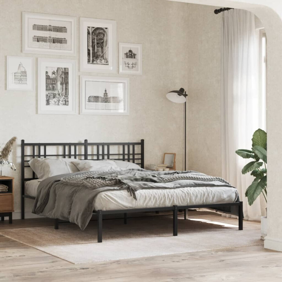 vidaXL Bedframe met hoofdbord metaal zwart 150x200 cm vidaXL Bedframe met hoofdbord metaal zwart 150x200 cm afbeelding 1