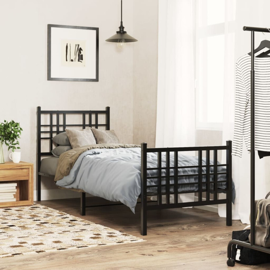 vidaXL Bedframe met hoofd- en voeteneinde metaal zwart 80x200 cm afbeelding 1