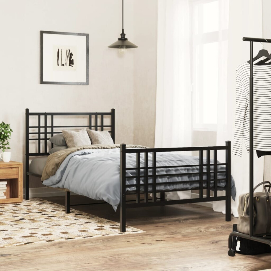 vidaXL Bedframe met hoofd- en voeteneinde metaal zwart 90x190 cm afbeelding 1