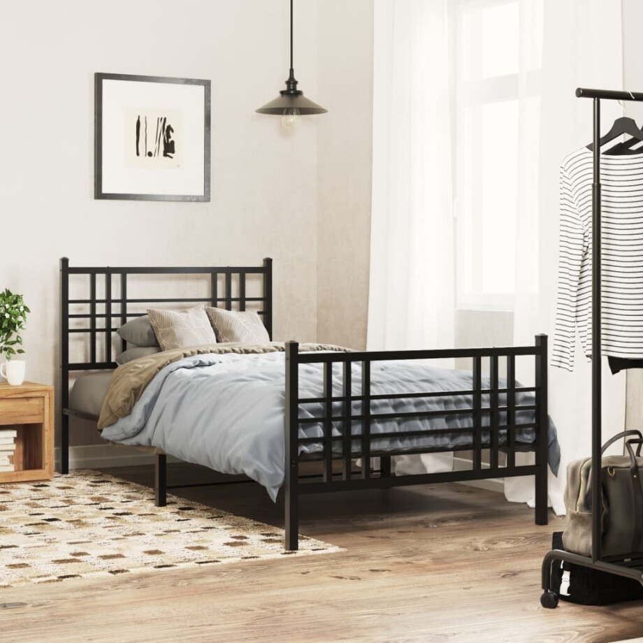 vidaXL Bedframe met hoofd- en voeteneinde metaal zwart 90x200 cm vidaXL Bedframe met hoofd- en voeteneinde metaal zwart 90x200 cm afbeelding 1