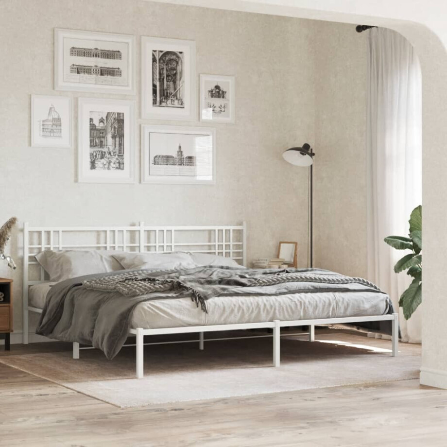 vidaXL Bedframe met hoofdbord metaal wit 183x213 cm afbeelding 1