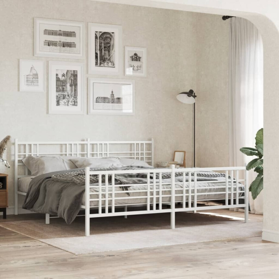 vidaXL Bedframe met hoofd- en voeteneinde metaal wit 193x203 cm afbeelding 1