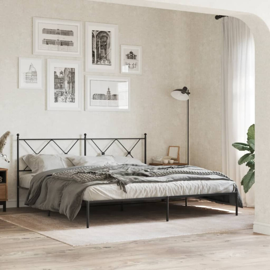 vidaXL Bedframe met hoofdbord metaal zwart 183x213 cm afbeelding 1