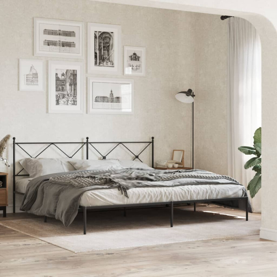 vidaXL Bedframe met hoofdbord metaal zwart 200x200 cm afbeelding 1