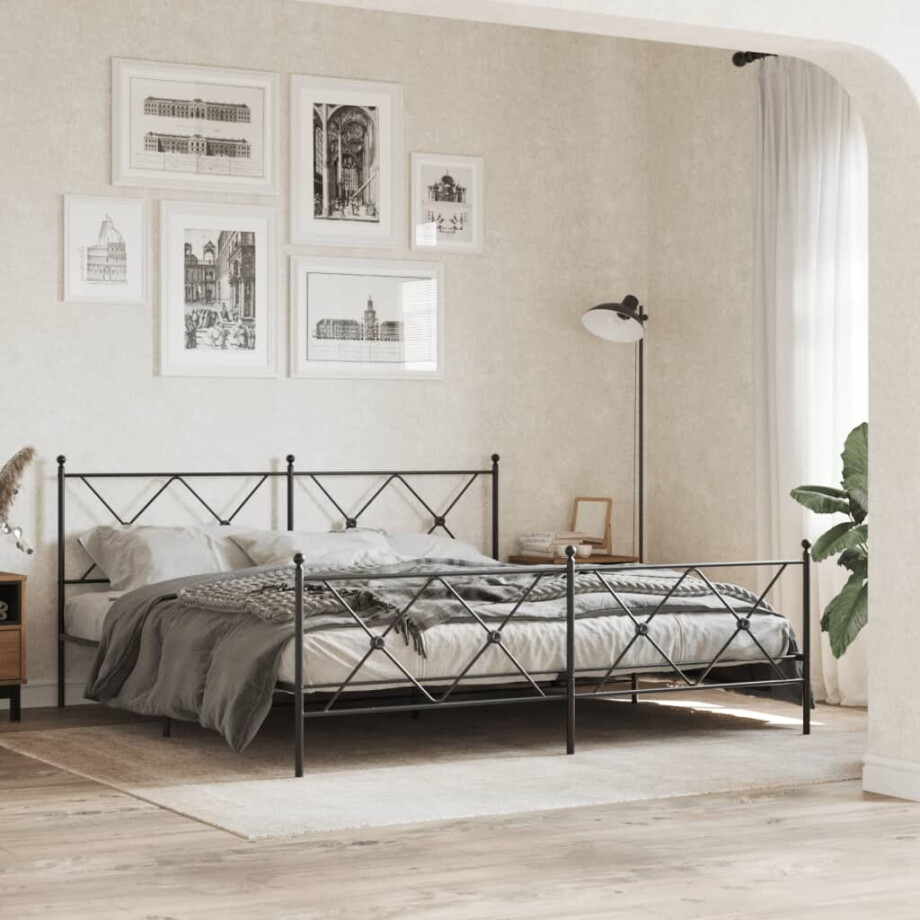 vidaXL Bedframe met hoofd- en voeteneinde metaal zwart 183x213 cm afbeelding 1