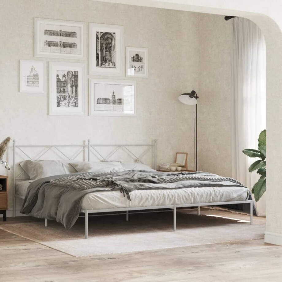 vidaXL Bedframe met hoofdbord metaal wit 193x203 cm afbeelding 1