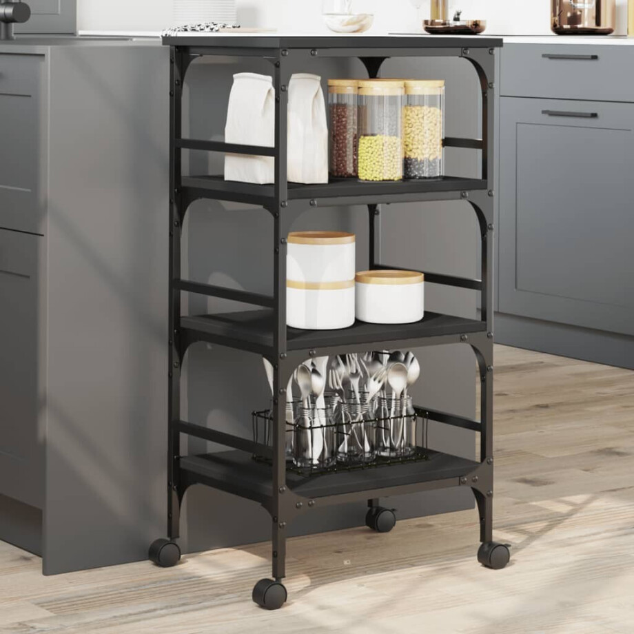 vidaXL Keukentrolley 45x35x89,5 cm bewerkt hout zwart vidaXL Keukentrolley 45x35x89,5 cm bewerkt hout zwart afbeelding 1