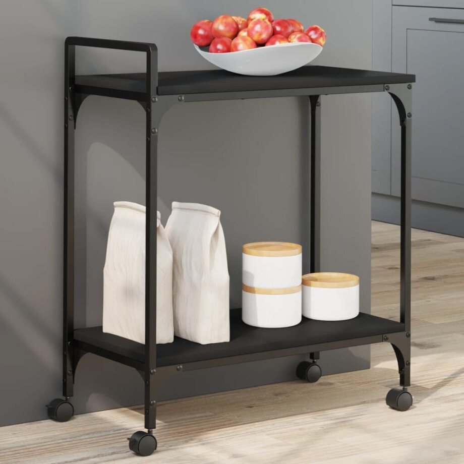 vidaXL Keukentrolley 60,5x31x72,5 cm bewerkt hout zwart vidaXL Keukentrolley 60,5x31x72,5 cm bewerkt hout zwart afbeelding 1